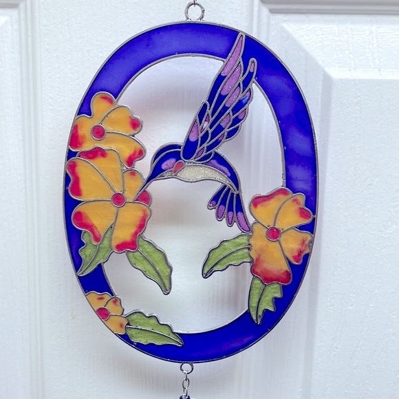 unknown Other - NIB Humming Bird and Flowers Windchime, stained glass with balls.